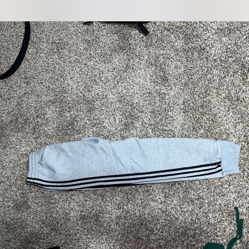 Adidas Gray Sweatpants with Black Stripes